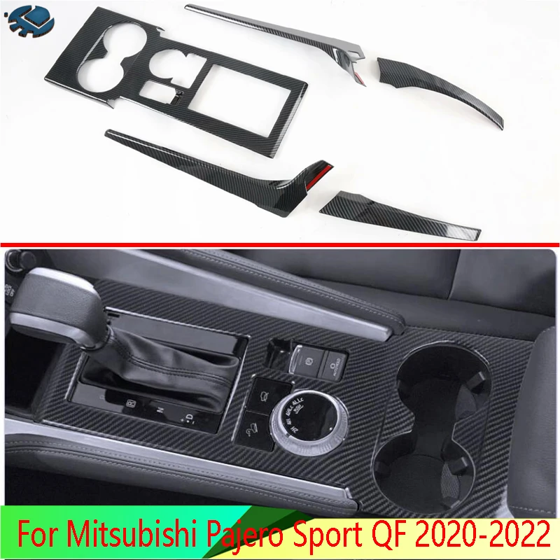 

For Mitsubishi Pajero Sport QF 2020-2022 Car Accessories Carbon Fiber Style Gear Shift Panel Center Console Cover Trim Frame
