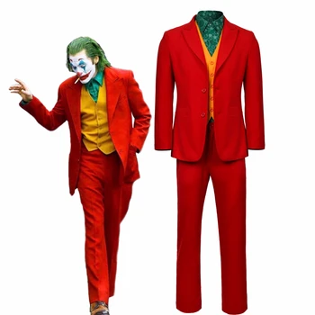 

2019 Movie Joaquin Phoenix Joker Cosplay Costume Arthur Fleck Red Suit Uniform Men Halloween Costume Clown Business Suit