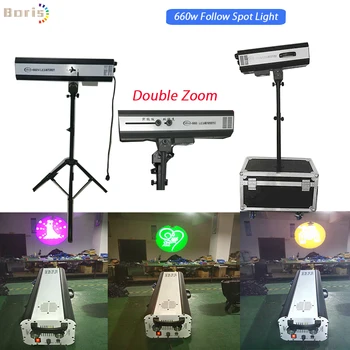 

Double Zoom LED Follow Spot Light 660w LED Follow Tracker With Stand And Flight Case For Wedding Theater Following Spot Light