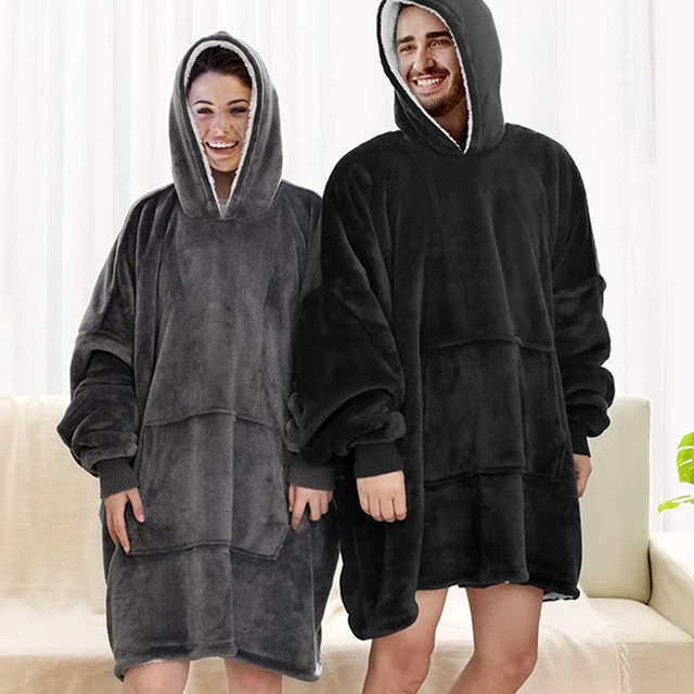 WOLTU Sudadera con Capucha de Gran Tamaño Manta con Capucha de Franela  Suave y Calido Manta Larga con Mangos para Mujeres Hombres y Ninños Sudadera  Manta con Bolsillos Antracita 95x85 cm