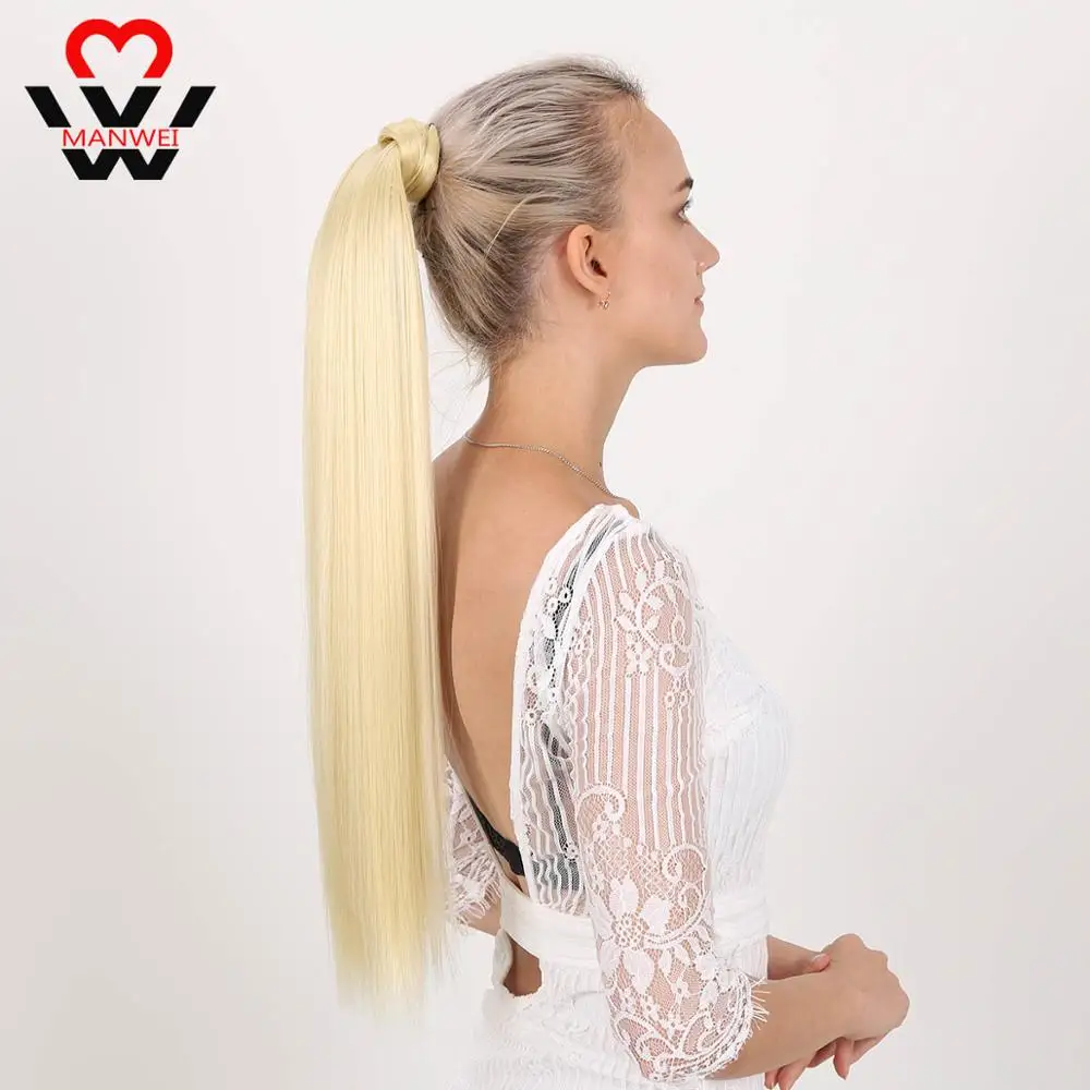 

Fiber Fake Long Ponytail Synthetic Straight Wavy Hairpiece Wrap on Clip Hair Extensions Ombre Brown PonyTail Blonde Fack Hair