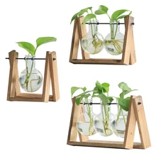 Простой домашний подарок украшение лампы плантатор твердый деревянный шарнир стеклянная ваза контейнер офисный держатель Выращивание растений методом гидропоники стенд Винтаж