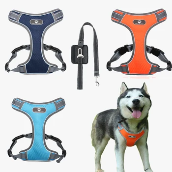 

Reflective Safety Pet Dog Harness Adjustable Vest Collar And Leash Pet Car Seat Belt For Puppy Medium Large Dogs