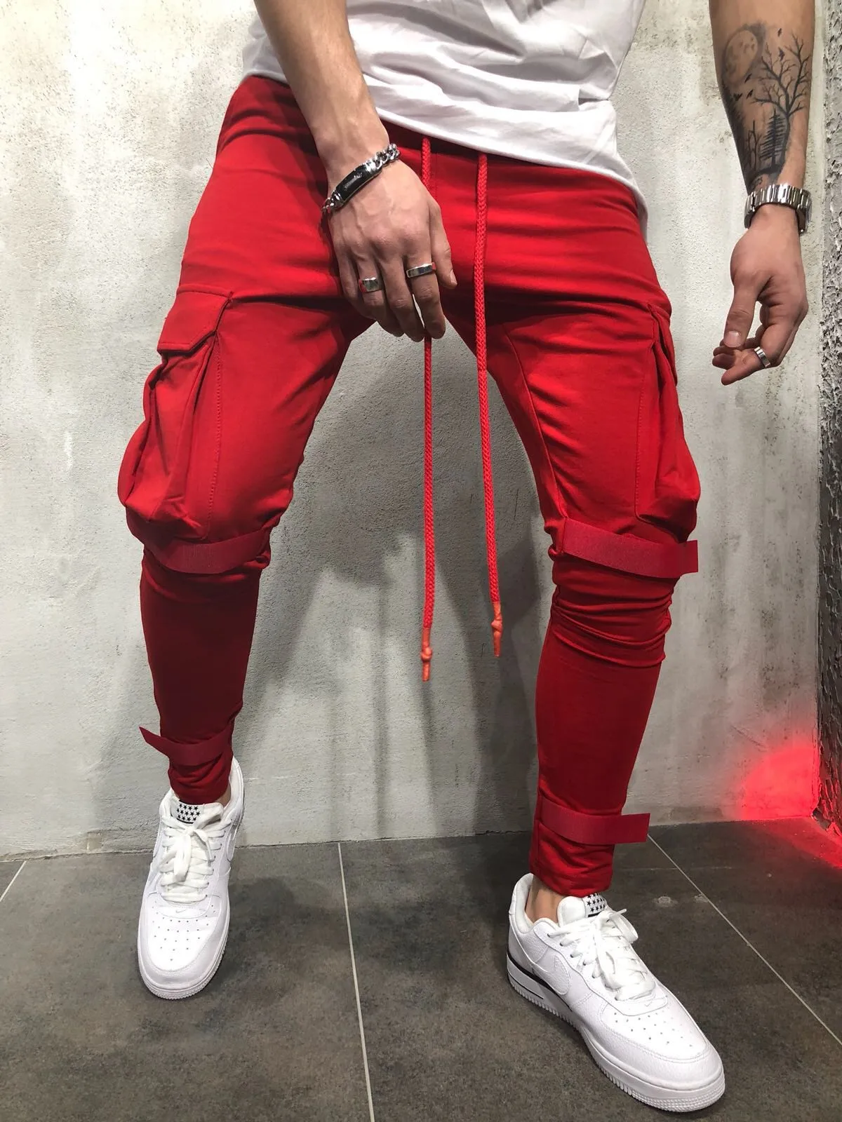 

Spring And Autumn New Style Large Pocket Fitness Drawstring Top Skinny Pants Europe And America Hot Selling Velcro Slim Fit Gymn