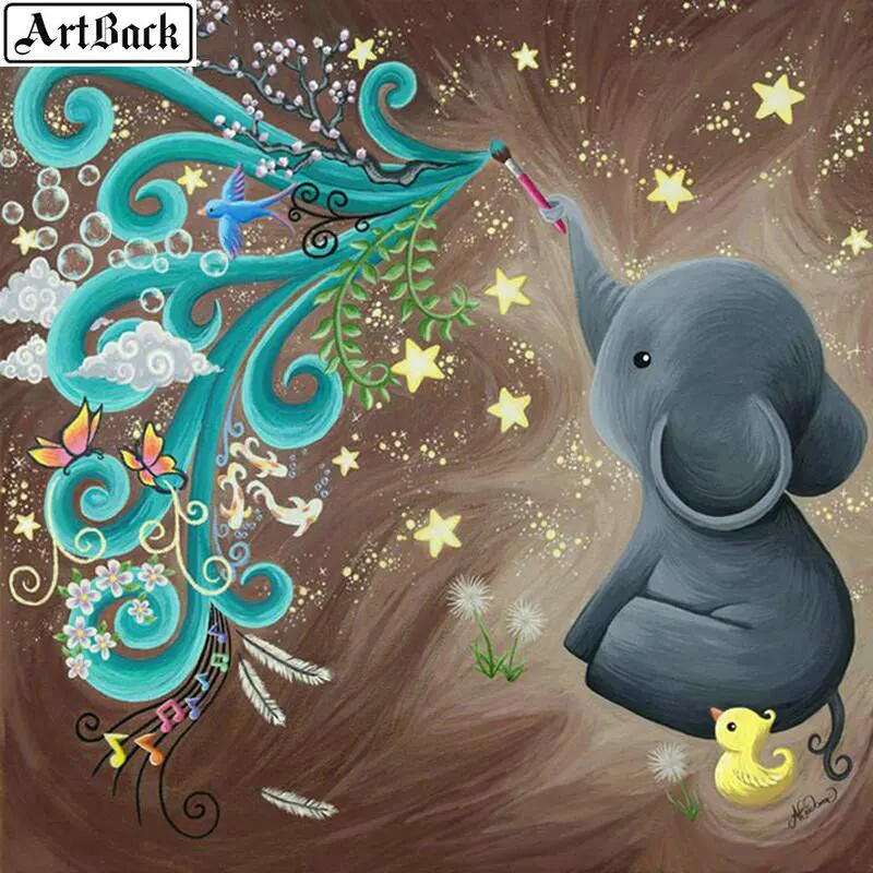 

Full square 5d diy diamond painting elephant sticker crafts 3d diamond mosaic cartoon icon diamond embroidery kids gift 20x20cm