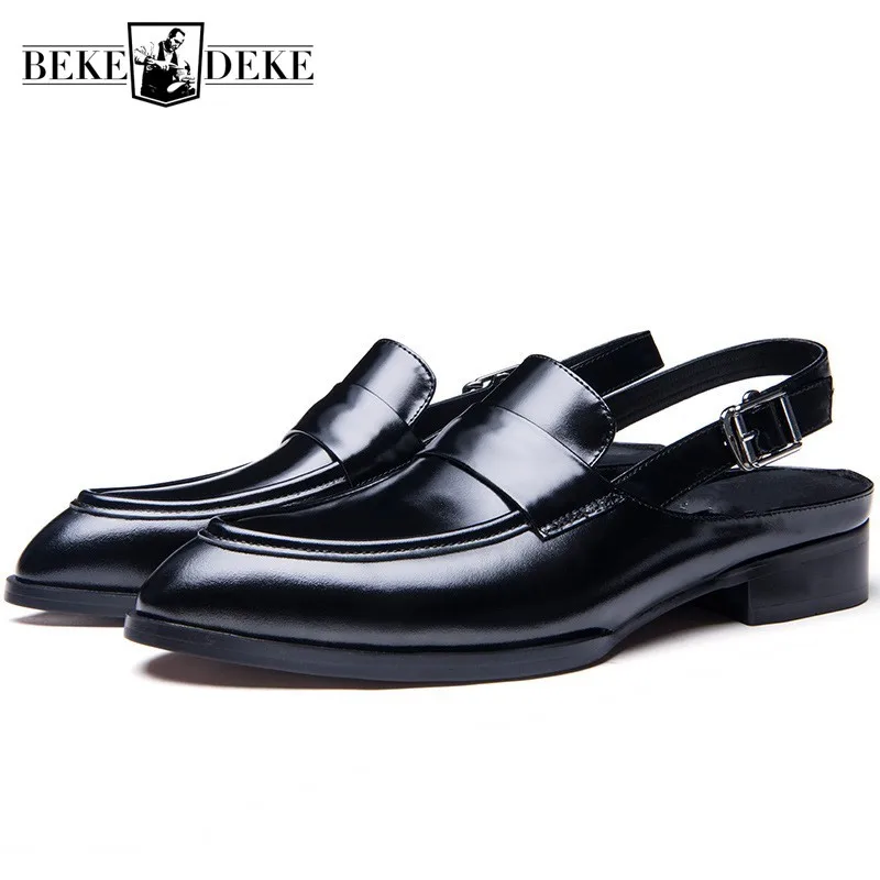 Men Summer 2020 Closed Brand Pointed Toe Genuine Leather Dress Shoes Designer Breathable British Buckle Sandals | Обувь