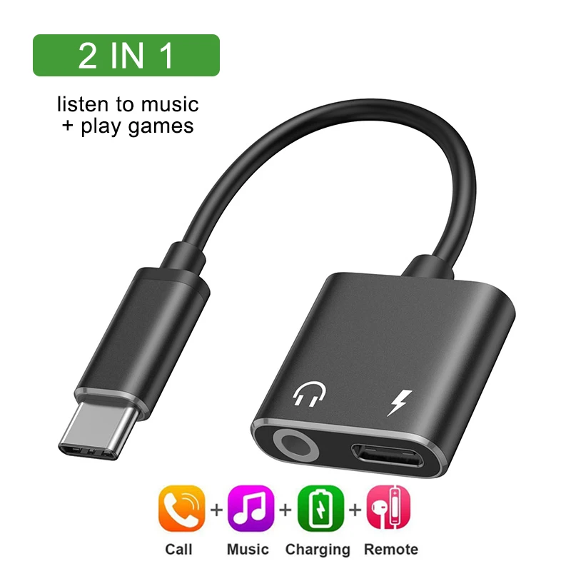2 in 1 Audio Adapter Aluminum Alloy Dual Port Type C To 3.5 Jack Earphone AUX For Huawei Xiaomi Redmi Oppo Vivo One plus | Мобильные
