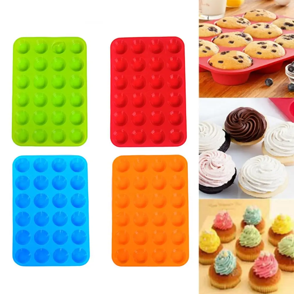Integrated 24-hole Multi-cell Circular Silicone Muffin Cup Mold Jelly Biscuit Baking Pan Cake Baking Mold Kitchen Bakery Baking
