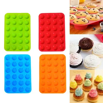 Integrated 24-hole Multi-cell Circular Silicone Muffin Cup Mold Jelly Biscuit Baking Pan Cake Baking Mold Kitchen Bakery Baking