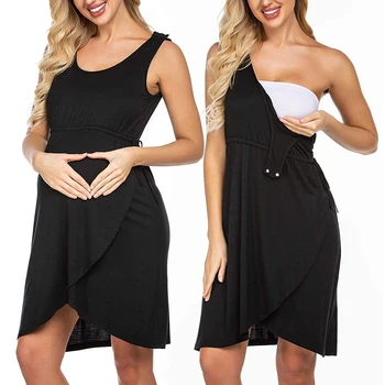 

Sleeveless Boat Neck Dresses For Pregnant Women Summer Maternity Dress Breastfeeding Nursing Pregnancy Clothing Sundress D30