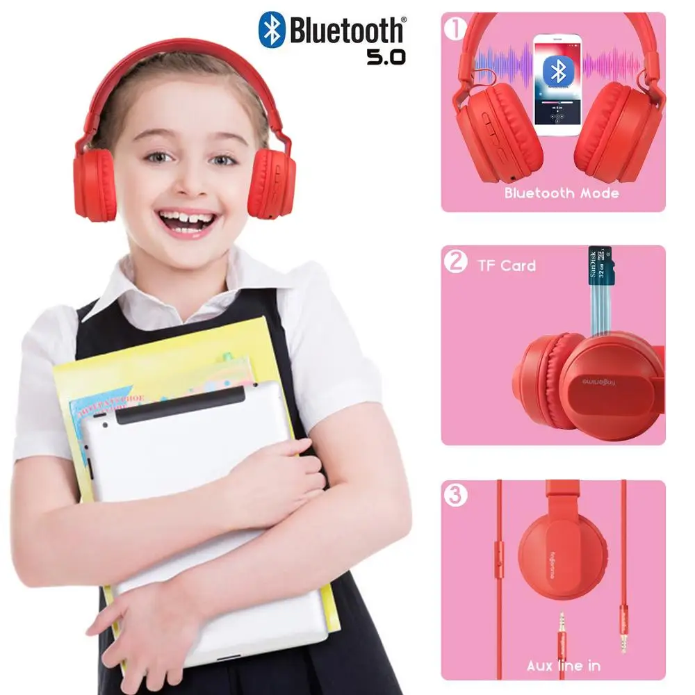Foldable Kids Bluetooth 5 0 Headphone Safe Volume Music Headset Support FM TF Card Aux Play for Boys Girls Birthday Gifts