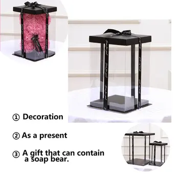 

New Empty Gift Box for Artificial Teddy Bear Rose Flower Gifts Box Transparent Clear Gift Candy Box Square PVC Chocolate Bags Bo