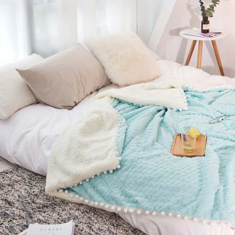 

Double Layer Warm Winter Blanket Mink Cashmere Balls BedSpread Office Coverlet Sleeper Quilt Baby COmforter