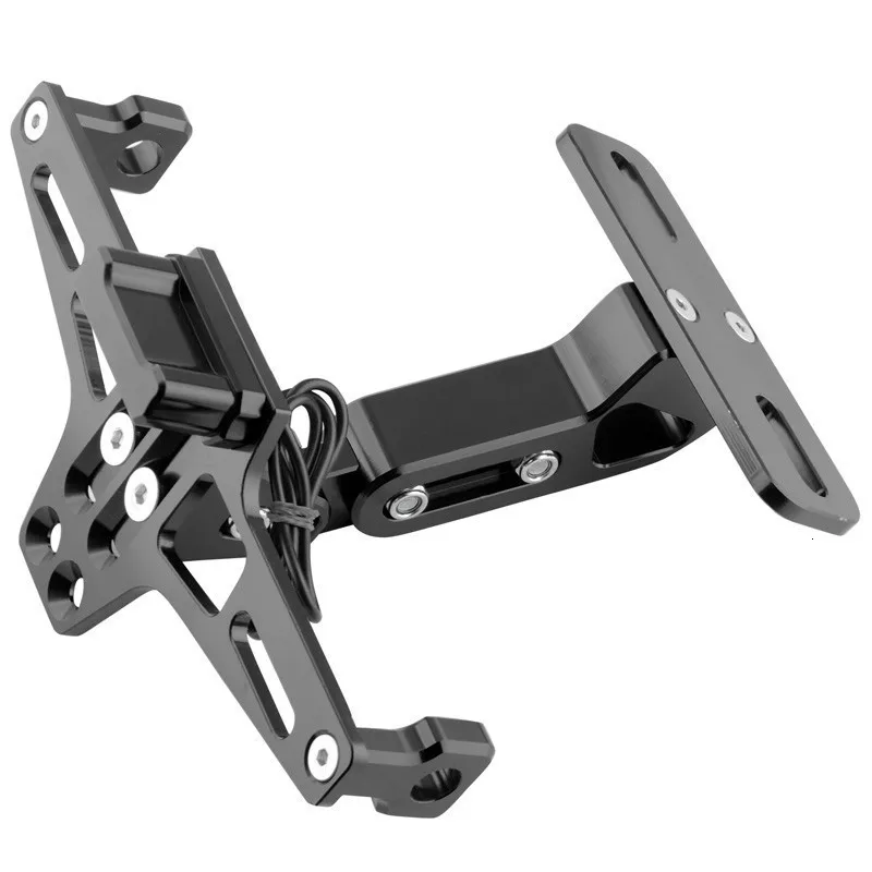 Черный SPELAB Универсальный CNC Мотоцикл Регулируемый угол алюминиевый номерной знак рамка держатель кронштейн для Kawasaki Yamaha Honda - Цвет: Черный