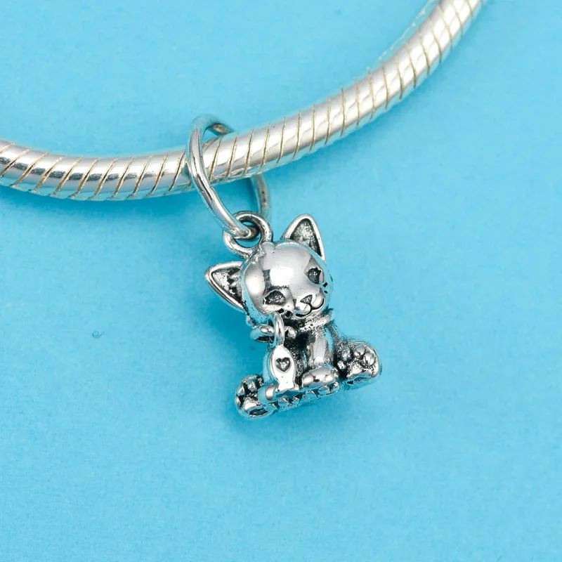 

Hot selling SWEET CAT HANGING CHARM bead Fit pandora charms sterling silver 925 original Bracelet Bangles Jewelry making