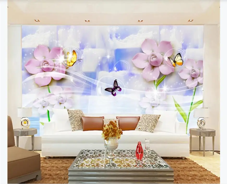 Modern Simple Fantasy bubble silk relief flower starlight butterfly Mural Wallpaper For Living room TV background wall painting |