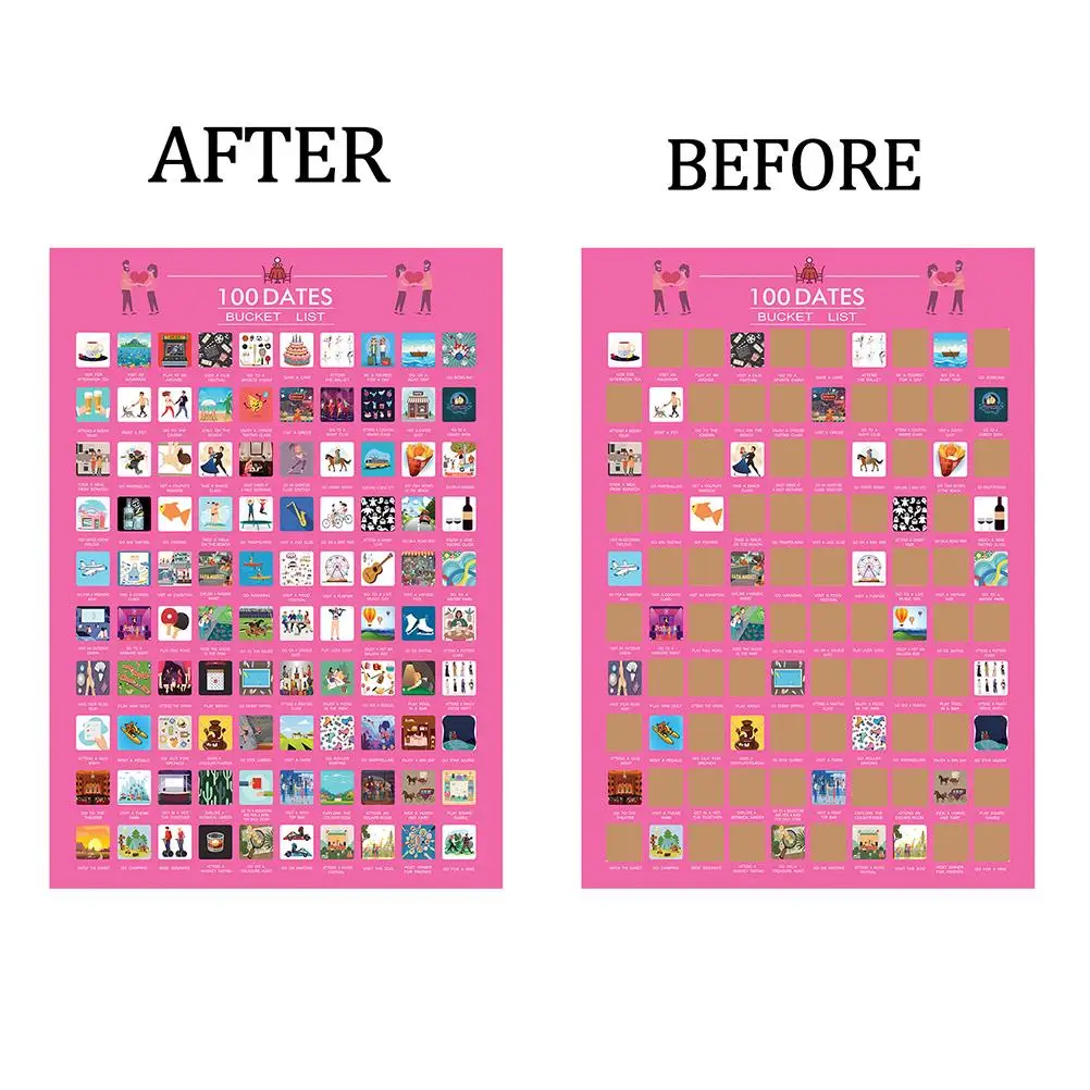 Decoración del hogar para parejas, 100 cosas que hacer, lista de citas, póster rasgado, fecha, regalo de San Valentín para amantes