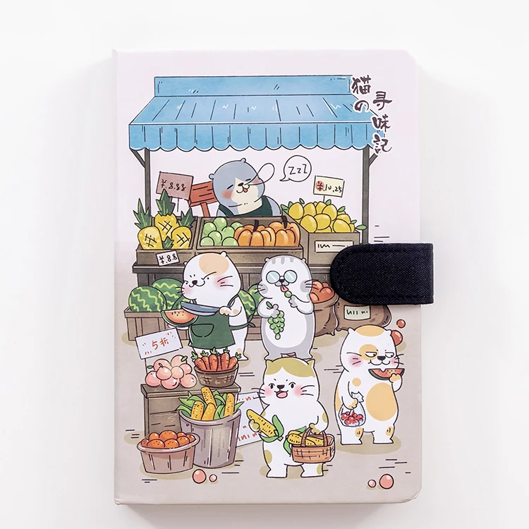 Kawaii записная книжка с магнитной пряжкой, записная книжка с милым котом, дневник с пулями, кавайные записные книжки, кавайные канцелярские школьные принадлежности