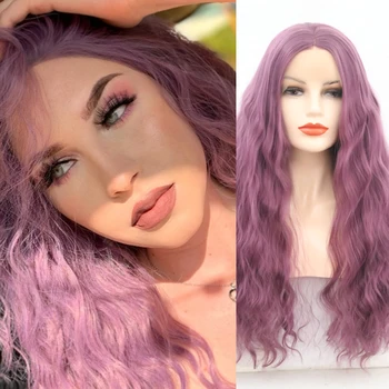 

QUINLUX WIGS Purple Wavy Wigs Per Plucked Lace Front Hair For Black Women Cosplay Lolita Wigs Heat Resistant Fiber Synthetic Wig