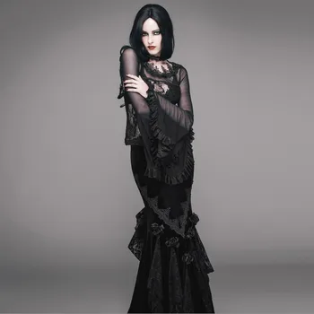 

EVA LADY Women's Vintage Gothic Skirt with Train Long Skirt Gorgeous Retro Embroidery High Waist Prom Party Dinner Skirts