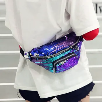

Sexy Glitter Sequin Women Waist Pack Personalized Rock Roll Color Bum Bag Shiny Zipper Pack Travel Phone Waist Belt Pouch Wallet