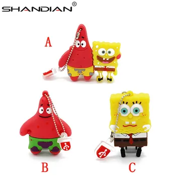 

SHANDIAN cute cartoon Sponge Bob Patrick Star usb flash drive memory stick USB2.0 4GB 8GB16GB 32GB 64GB u disk gift for children