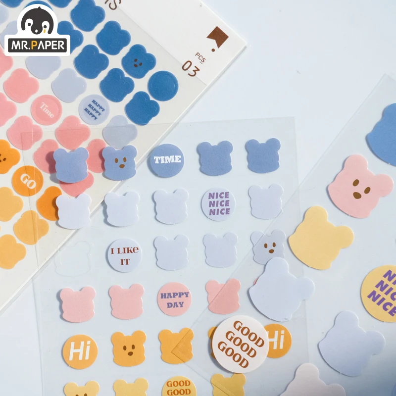 Mr.paper 6 Designs 3Pcs/lot Cute Bear Daily Deco Washi Diary Stickers Scrapbooking Planner Doodling Stationery