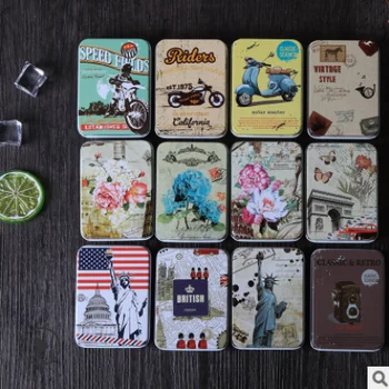 

12pcs/Lot 9x6.5x2.5cm Color Mini Iron Box Button Card Playing Card Metal Box Family Storage Box Party Gift Supplies