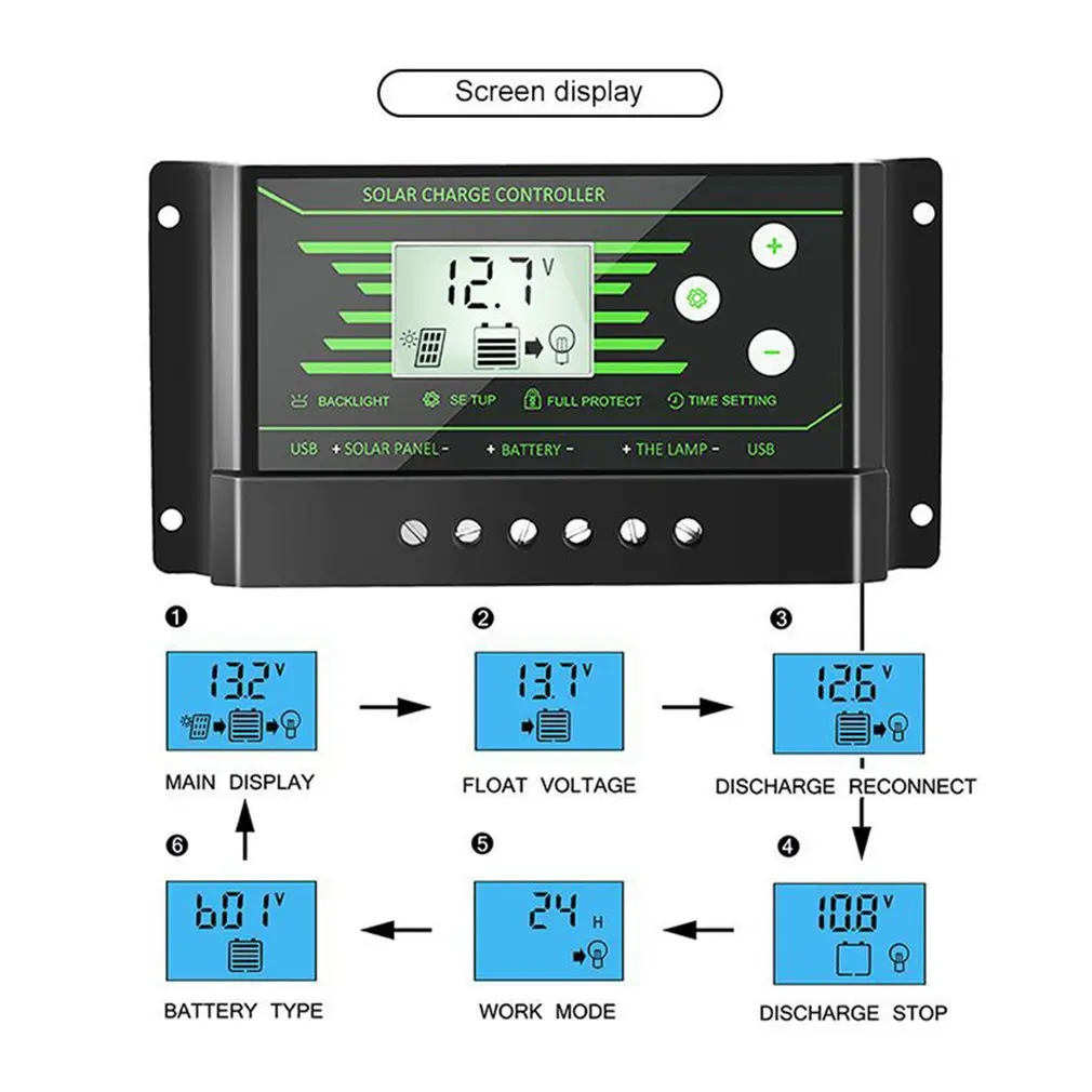 Solar Controller PWM 24V/12V Auto 30A 20A 10A Back-light LCD Solar Charge Regulator with Load Light and Timer Control