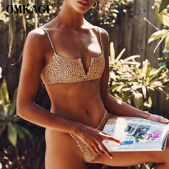 

OMKAGI Leopard Swimwear Women Sexy V-neck Bikini Swimming Swimsuit Push Up Bikini Set Bathing Suit Beachwear Bikinis 2019 Mujer