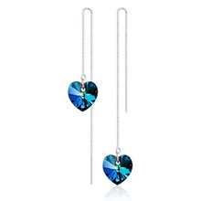  New Fashion 925 Sterling Silver Earrings For Women Blue Crystal Heart Long Tassel Earrings sterling-silver-jewelry 