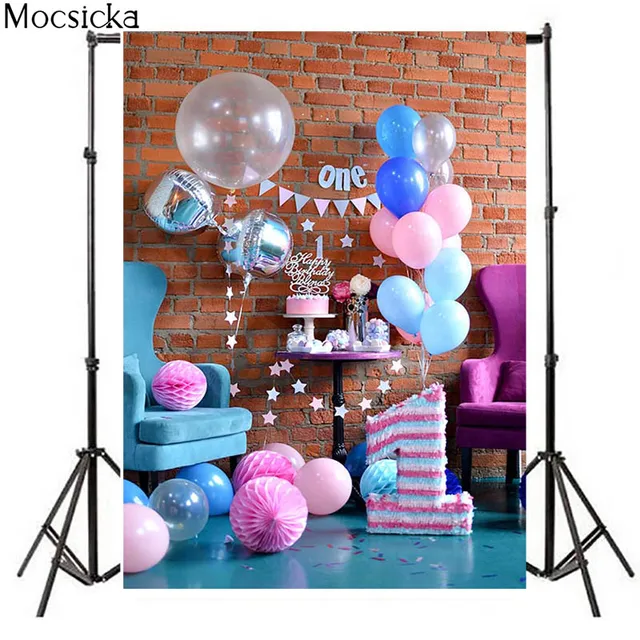 Girl Birthday Portrait Photography Backdrop Floral Cage Balloons Pink Newborn Baby Portrait Cake Smash Background Photo Studio style 5