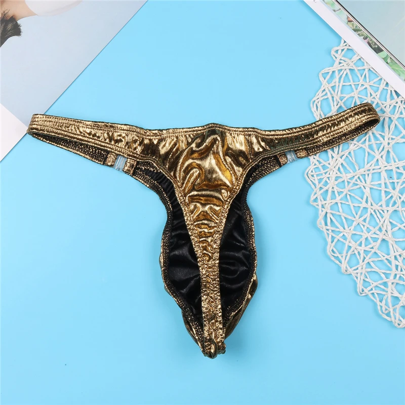 Искусственная кожа для мужчик стринги сексуальный Ruched мешочек G-strings Стринги Бикини плавки Танга мужские экзотические трусики нижнее белье для геев с суспензорием
