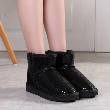black 02 JIANBUDAN/замшевые зимние сапоги из коровьей кожи; теплые женские сапоги из натуральной кожи с плюшем; хлопковая обувь с принтом; Зимние ботильоны; большие размеры - Цвет: black 02