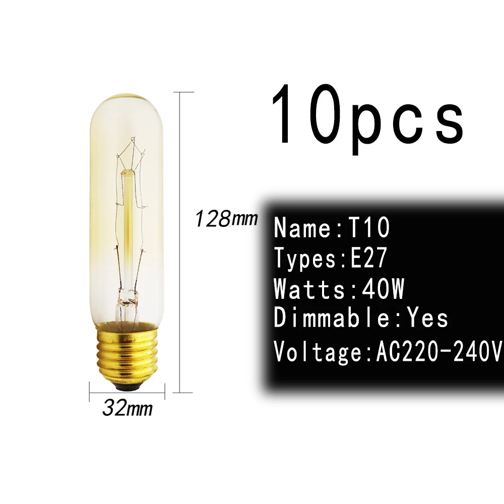 10 шт./лот C35 наконечник Винтаж Эдисон лампы E14 E27 220V 40W Глобус подвесной светильник в стиле ретро старинная лампочка нить накала дизайнерский Декор свет - Цвет: 10PCS T10