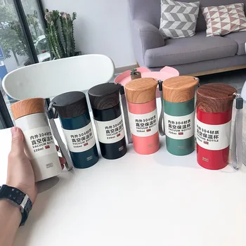 

Small And Exquisite Portable Concise Vacuum Cup Wood Cover Grain Outdoors Portable Stainless Steel Vacuum Motion Glass Bring