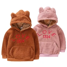 Зимняя куртка для мальчиков детская куртка с медведем, 3 цвета толстое теплое плюшевое пальто для девочек повседневная одежда с капюшоном для маленьких девочек От 1 до 3 лет одежда для детей