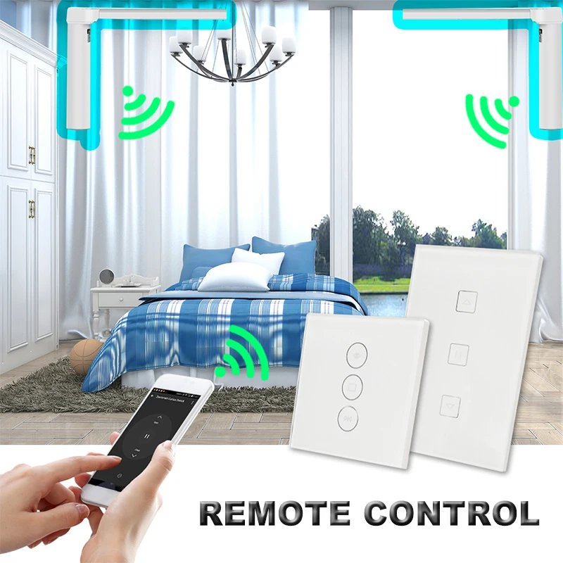 WiFi Electric Smart Curtain Switch Tuya APP Voice Remote Control Touch Switch for Automized Curtain Motor Blind Roller Shutter