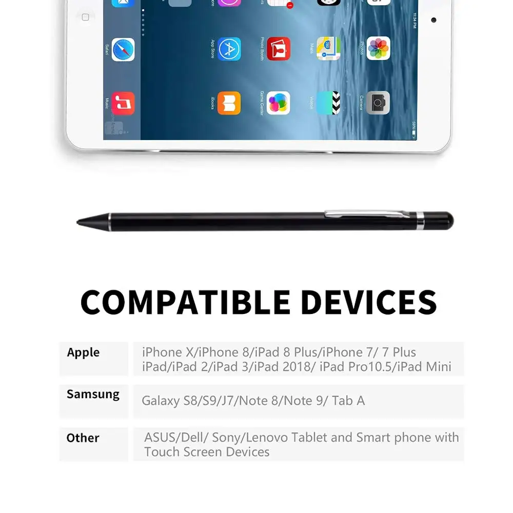 Tablet Stylus Pen Pencil Compatible with Apple iPhone iPad Samsung Sony Lenovo Stylist 1.45mm 12Hours
