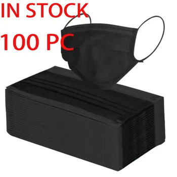 

100Pcs Mouth Mask Disposable Black Cotton Mouth Face Masks Non-woven Mask 2 Filter Activated Anti-Pollution