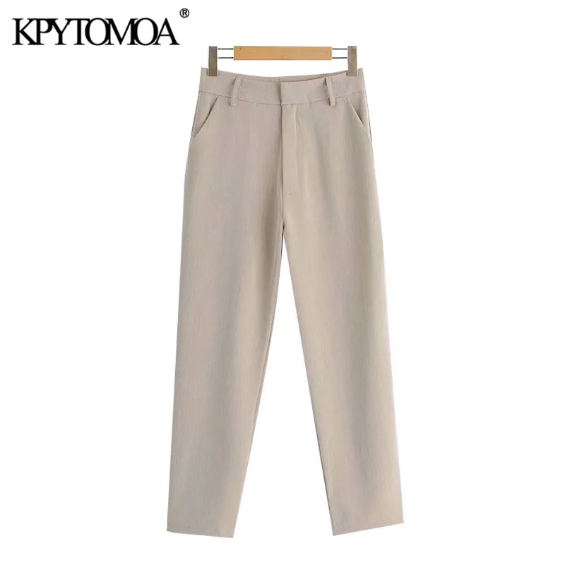 KPYTOMOA Women 2020 Chic Fashion Office Wear Side Pockets Pants Vintage High Waist Zipper Fly Female Ankle Trousers Pantalones KPYTOMOA Women 2020 Chic Fashion Office Wear Side Pockets Pants Vintage High Waist Zipper Fly Female Ankle Trousers Pantalones