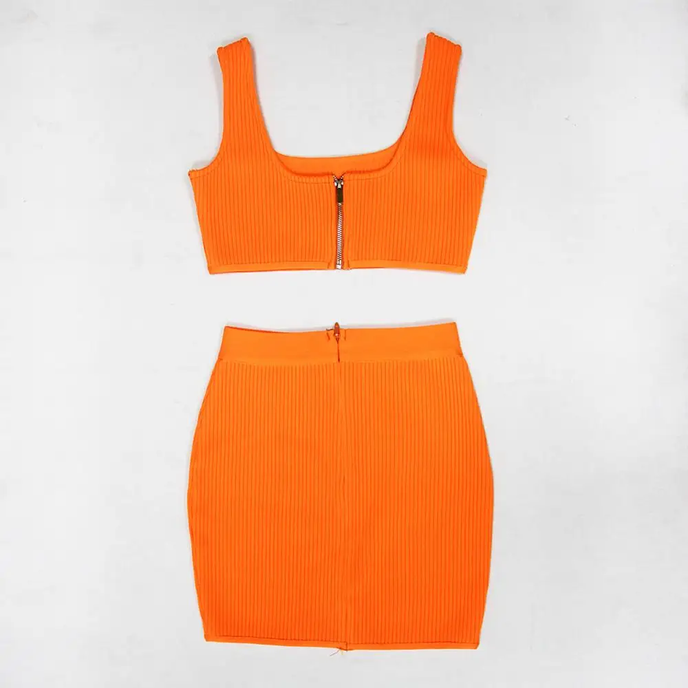 Высокого качества от популярный оранжевый комплект из двух предметов вискоза Клубное платье с повязкой вечерние элегантные платья