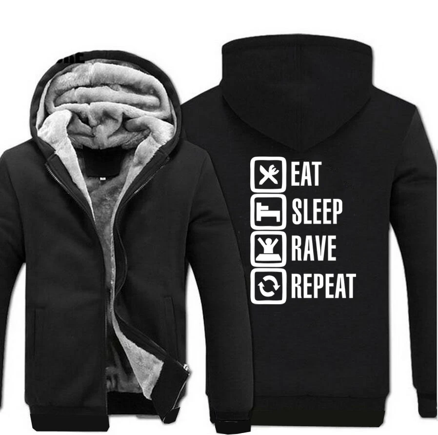 Eat Sleep Warm Thick Fleece Men Winter Jacket Rave Repeat Game Coat Hoodies Sweatshirt Hoodies Thicken Coat Sportswear Jackets