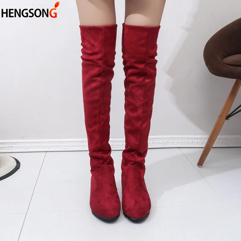 

Winter Women's High Boots Shoes 2019 Autumn Winter Flock Botas Feminina Thigh High Boots Women Over The Knee Boots Botas mujer