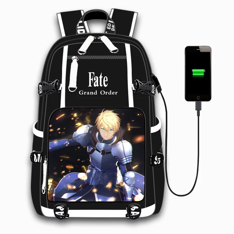 Style-12 Игра аниме Fate Stay Night Saber Досуг для девочек и мальчиков дорожная сумка usb зарядка сумка для ноутбука рюкзак для подростков студентов - Цвет: Style-12