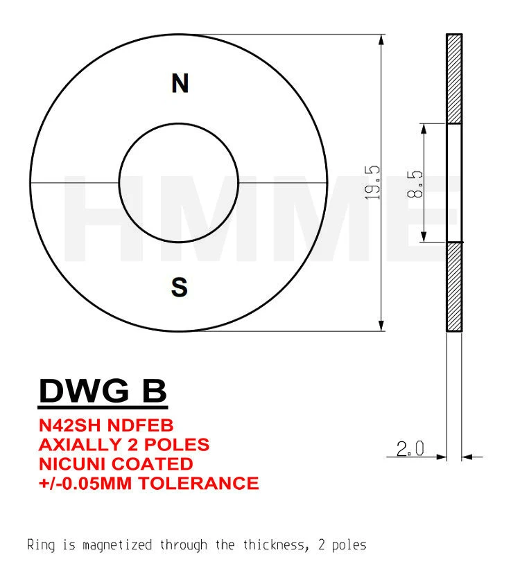 NdFeB диаметрально 2-6 полюсов магнитное кольцо OD 19,5x8,5x2 мм N42 неодимовые постоянные магниты 30 шт