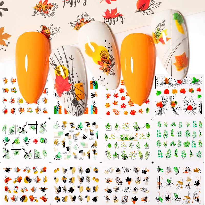 

Harunouta 12 Styles/Sheet Nail Water Decals Maple Leaves Decals Water Transfer Sliders Woman Face Fruit Foil Manicures Wraps