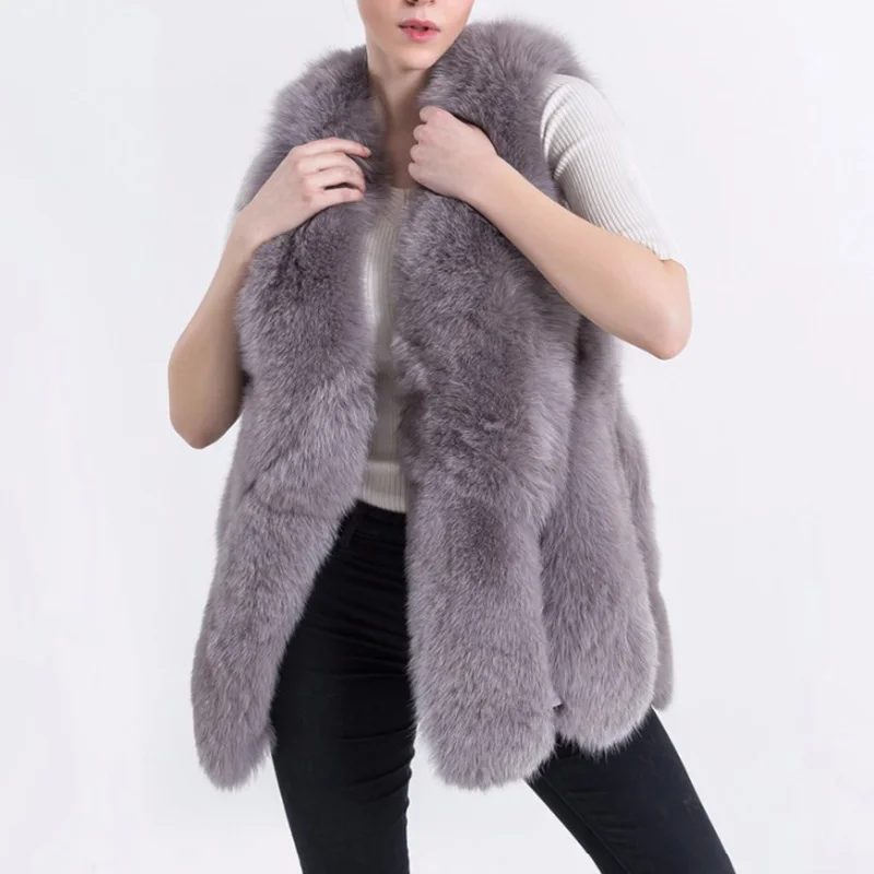 Fur Vest Coat Luxury Faux Fox Warm Women Coat Winter Fashion Women's Fur Coats Jacket Gilet Veste 4XL - Цвет: grey