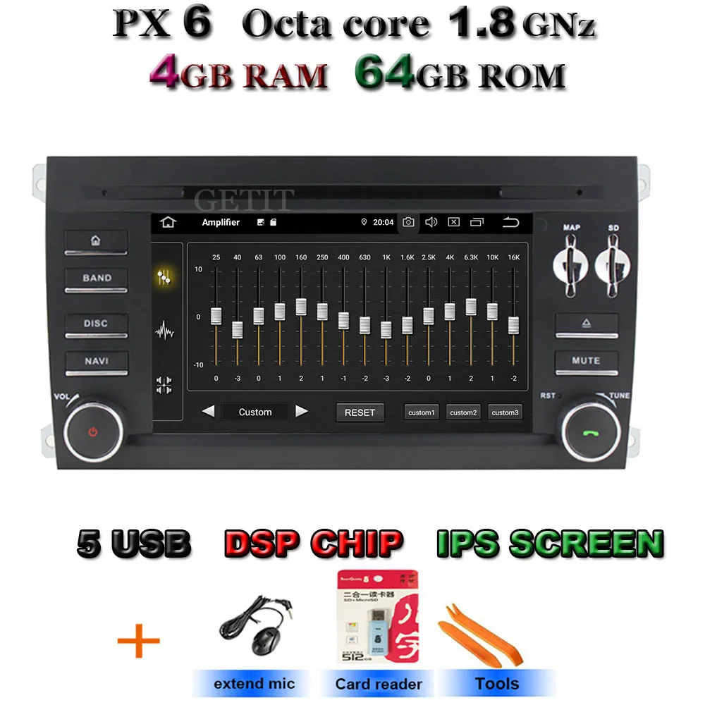 Ips Android 9,0 4G 64G Автомобильный dvd-плеер для Porsche Cayenne 2003-2010 gps радио - Цвет: PX6-Standard