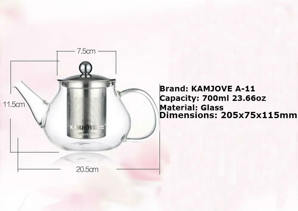 [GRANDNESS] Kamjove A 11 термостойкий прозрачный стеклянный чайник с заварником из